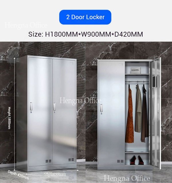Heavy Duty Staff Wardrobe Locker Stainless Steel with Mirror & Hanging Rod – H1800mm