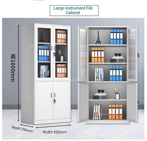 Tall Metal File Storage Cabinet with Glass & Solid Doors | Lockable Steel Office Cabinet for Binders & Documents