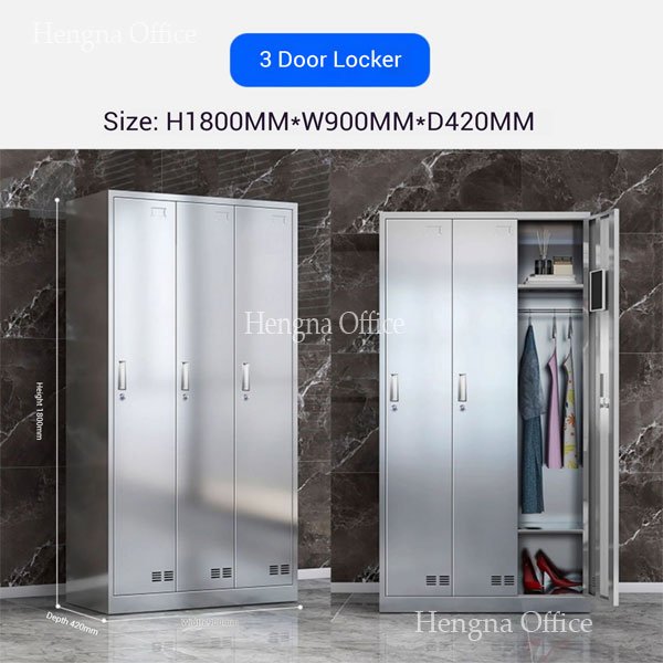 201 Stainless Steel 3-Door Locker for Food Industry & Hygiene Cleanroom – Rust Resistant