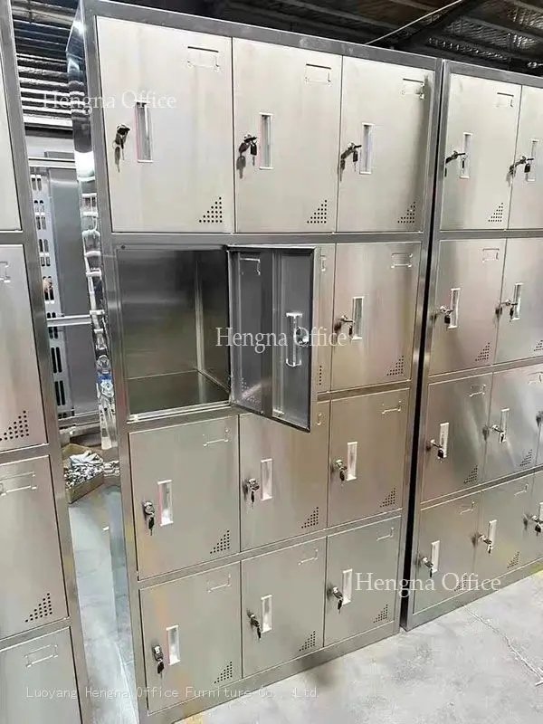 Hygienic stainless steel lockers for healthcare facilities