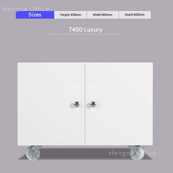 Heavy Duty Steel Printer Stand with Wheels — Ergonomic 450mm Height, Locking Casters, 80KG Capacity, Matte White