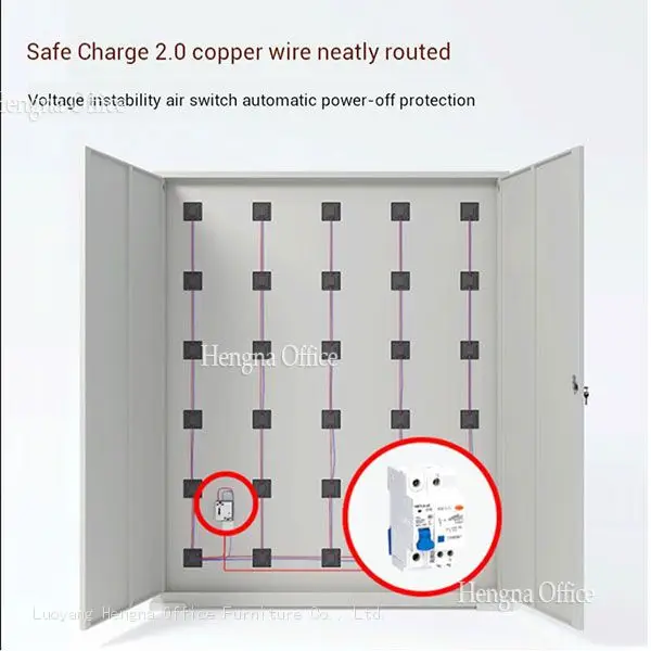 copper wiring and air switch inside charging cabinet