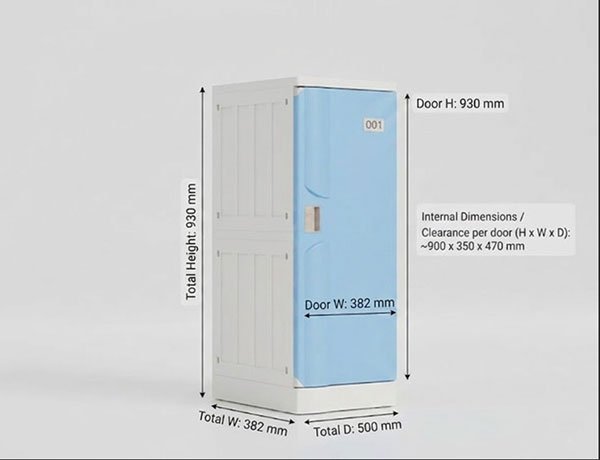ABS Plastic Locker 3 Compartment 930x382x500mm
