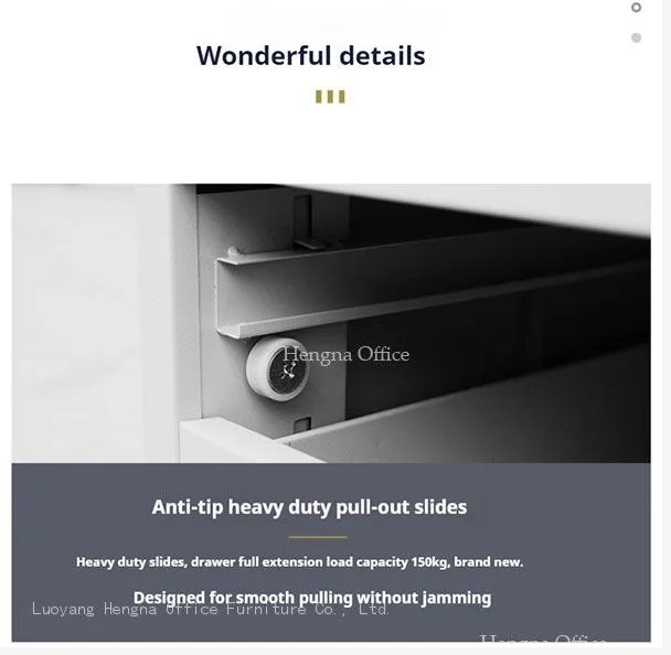 Self-locking drawer stop engaged at full extension on anti tip flat file cabinet