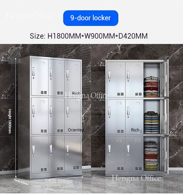 Stainless Steel Locker for School — 9 Door Vented Student Storage Cabinet with Label Holders 4 9 door stainless steel locker for school vented student storage Stainless Steel Locker for School — 9 Door Vented Student Storage Cabinet with Label Holders