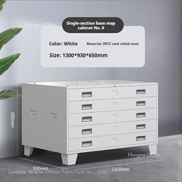 A0 flat file cabinet 5 drawer cold rolled steel white finish full view Anti Tip Flat File Cabinet 5 Drawer A0 — Drawer Stops Lock Open on Uneven Floors, Jobsite Ready