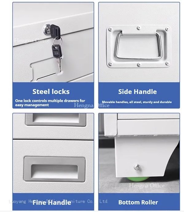 Interlocking lock system — one key controls multiple drawers on steel blueprint cabinet