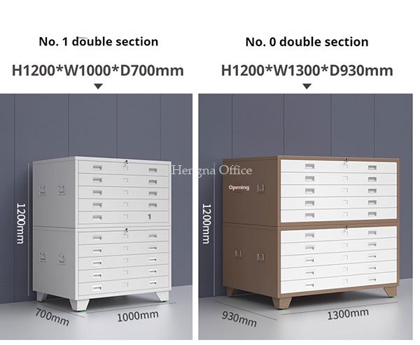 Integrated card label slot on drawer face of blueprint cabinet