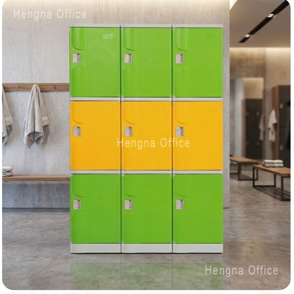 9-Door 3-Tier ABS Locker for Primary Schools — CE Certified Child-Safe Design with Rounded Edges 2 9 door abs locker pool spa green yellow 9-Door 3-Tier ABS Locker for Primary Schools — CE Certified Child-Safe Design with Rounded Edges