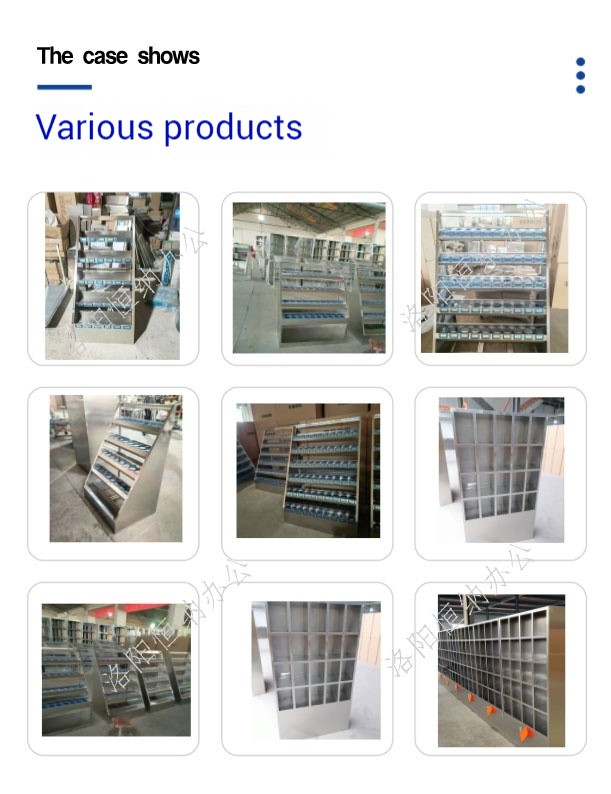 Factory case photo of stainless steel bottle and cup storage shelving units