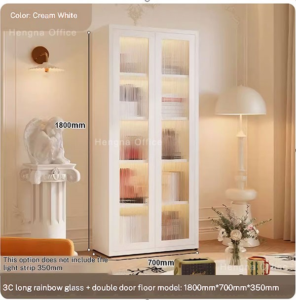 Steel Bookcase with Glass Doors | Tempered Glass and Adjustable Shelves for Home Library 1 Steel bookcase with tempered long rainbow glass doors for home library display