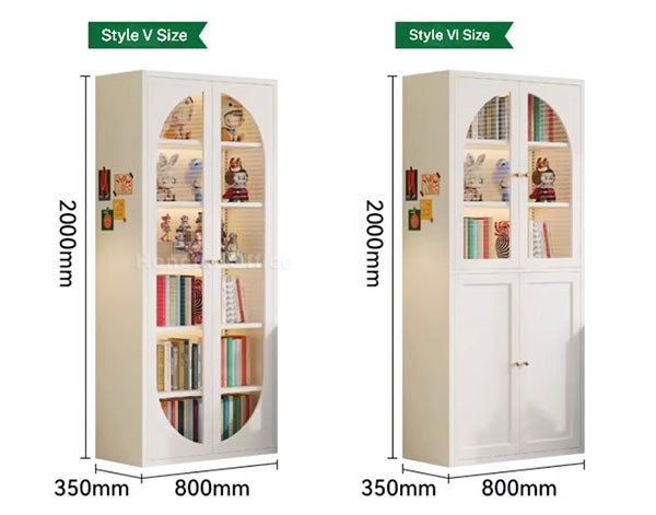 Steel Bookcase with Glass Doors | Tempered Glass and Adjustable Shelves for Home Library 2 White steel bookcase with glass doors, two styles with adjustable shelves for home study