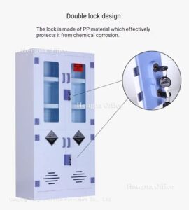 Vented PP acid and alkali cabinet with double lock for corrosive chemical storage in laboratory
