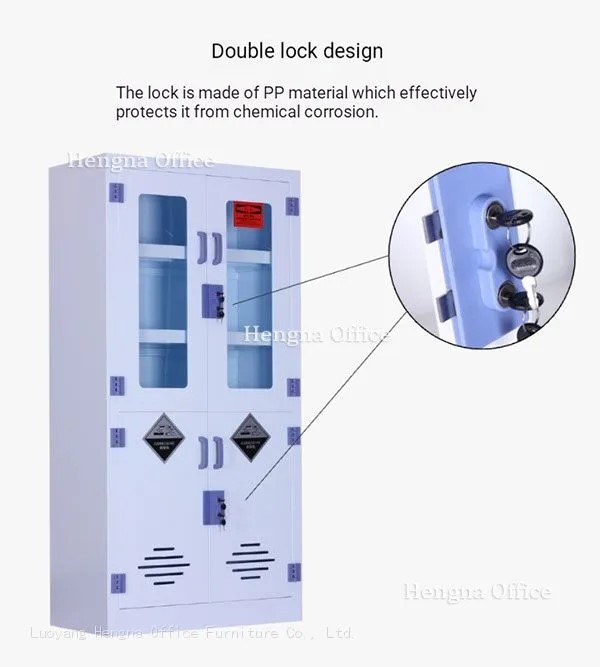 Vented PP acid and alkali cabinet with double lock for corrosive chemical storage in laboratory